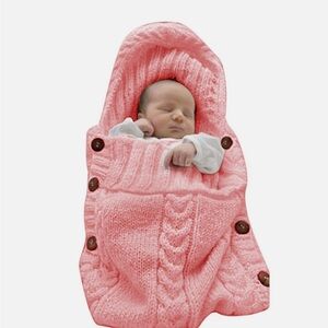 NWT Cozy Pink Knitted Baby Swaddle Blanket